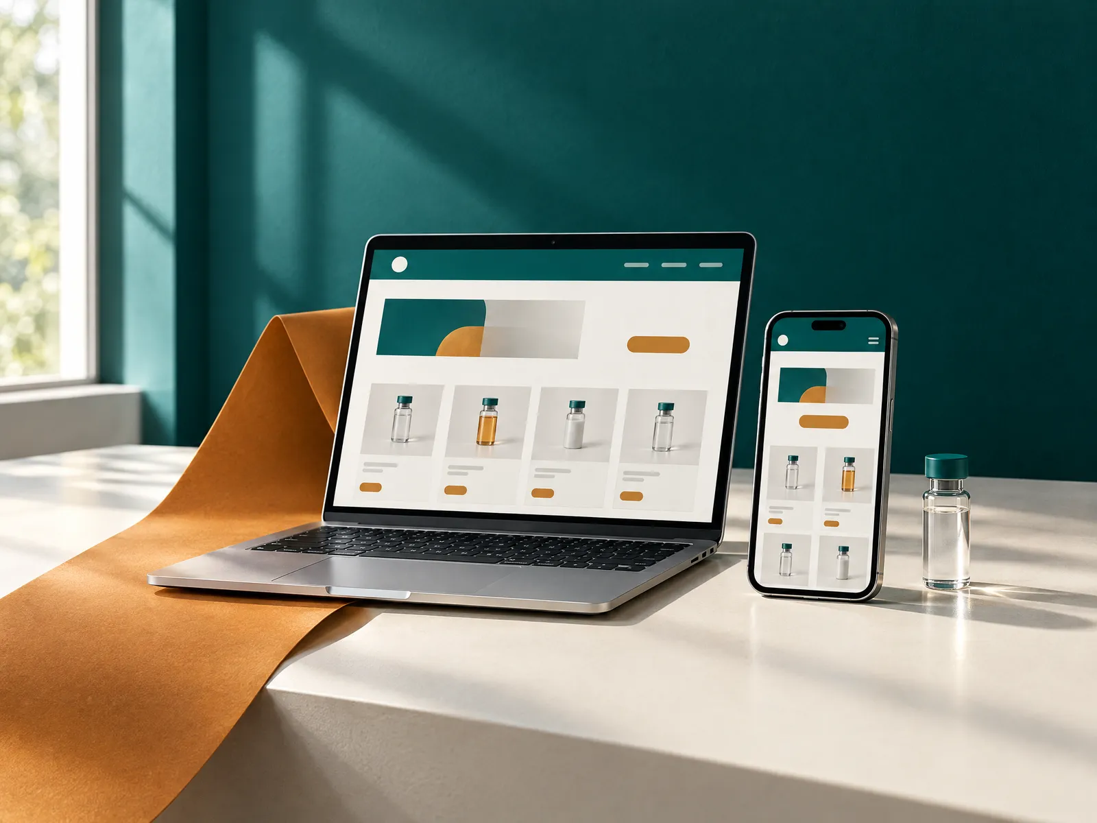 Peptide store shown on a laptop and phone